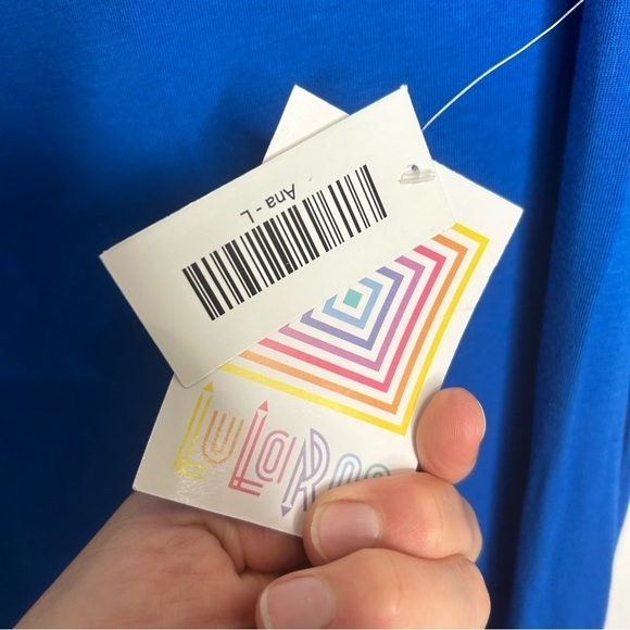 New LulaRoe Women's L Solid Blue Pink Trim Scoop Stretchy Ana Maxi Long Dress - Picture 4 of 6